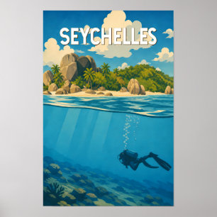 Seychellerna Illustration Resa Konst Vintage Poster
