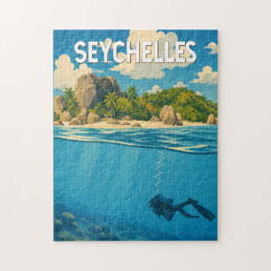 Seychellerna Illustration Resa Konst Vintage Pussel