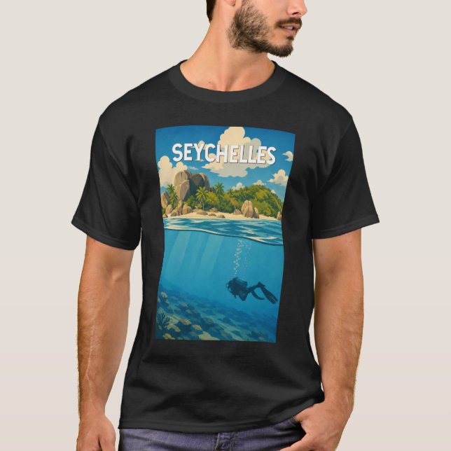 Seychellerna Illustration Resa Konst Vintage T Shirt (Framsida)
