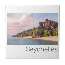 Seychellerna La Digue Vintage Sunset Helgdag Gift Kakelplatta