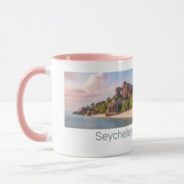 Seychellerna La Digue Vintage Sunset Helgdag Gift Mugg (Vänster)