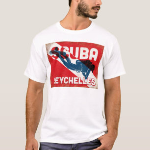 Seychellerna Scuba Diver - Blue Retro T Shirt