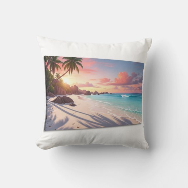 Seychellerna Sunrise Beach Dekorativ kudde (Framsida)