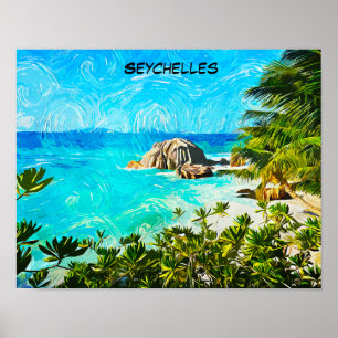 Seychellerna Tropisk Oljemålning – Levande Ö Poster