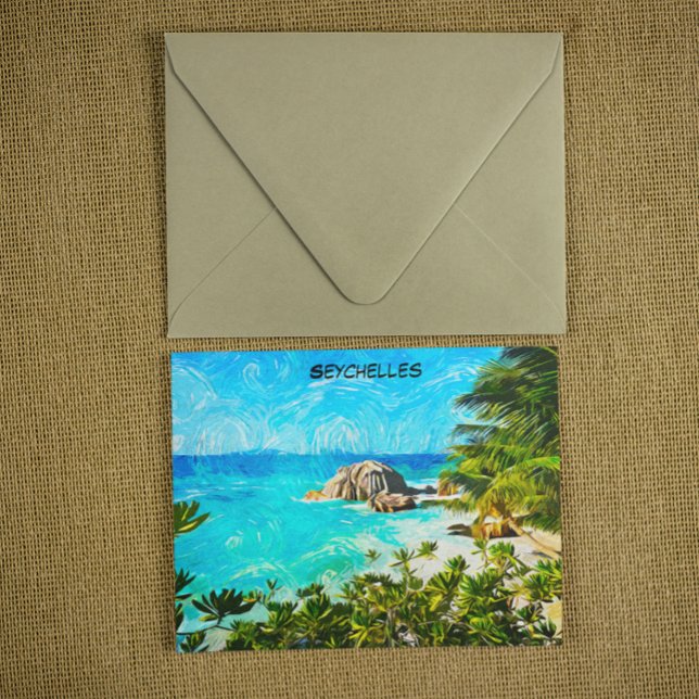 Seychellerna Tropisk Oljemålning – Levande Ö  Vykort (Seychelles Tropical Oil Painting – Vibrant Island Postcard)