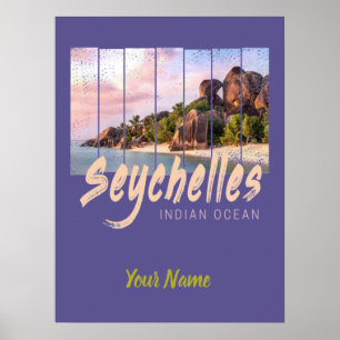 Seychellerna vintage sunset souvenir i Indiska oce Poster
