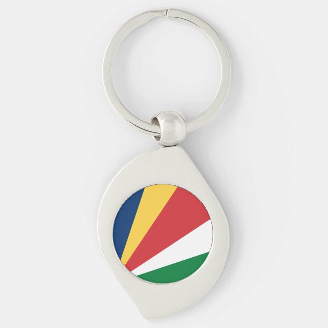 Seychellernas flagga swirl silverfärgad nyckelring (Framsidan)