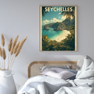 Seychellernas serenitet – Vintage tropisk ö Poster