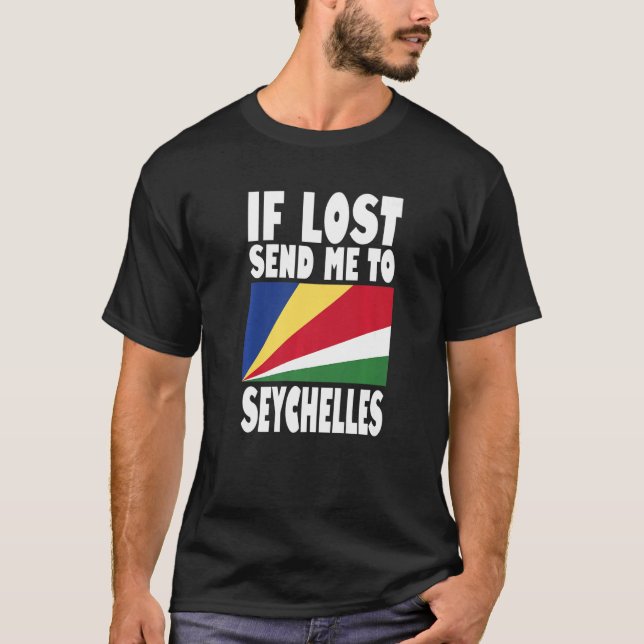 Seychelles Flagga Design Om borttappad skickar mig T Shirt (Framsida)