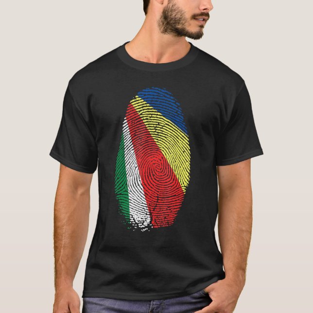 Seychelles Flagga Fingerprint In my DNA for Seyche T Shirt (Framsida)