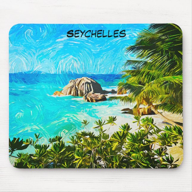Seychelles Tropical Oil Painting – Vibrant Island  Musmatta (Framsidan)