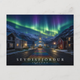 Seyðisfjörður Blå Kyrka Regnbågsgata Aurora Vykort