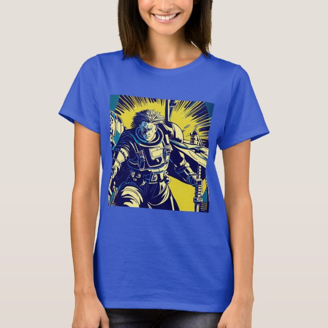 SF - Anime Hero Woodcut 1 T Shirt (Framsida)