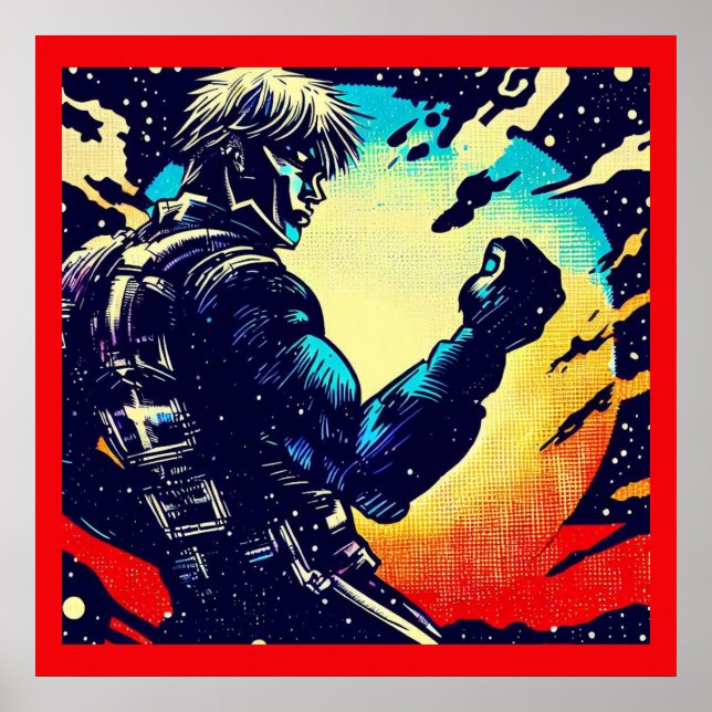 SF - Anime Hero Woodcut 2 Poster (Framsidan)