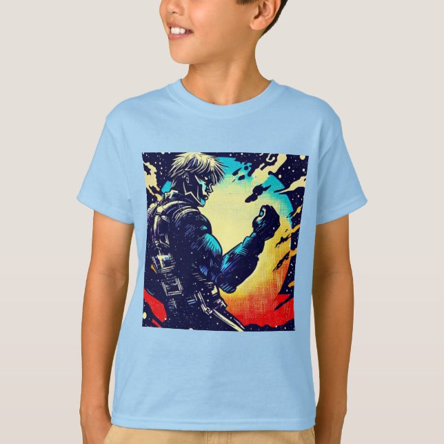 SF - Anime Hero Woodcut 2 T Shirt (Framsida)