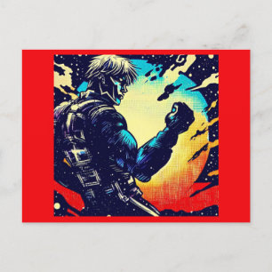 SF - Anime Hero Woodcut 2 Vykort