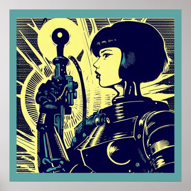 SF - Anime Hero Woodcut 3 Poster (Framsidan)