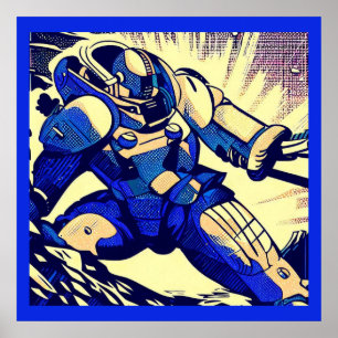 SF - Anime Hero Woodcut 4 Poster