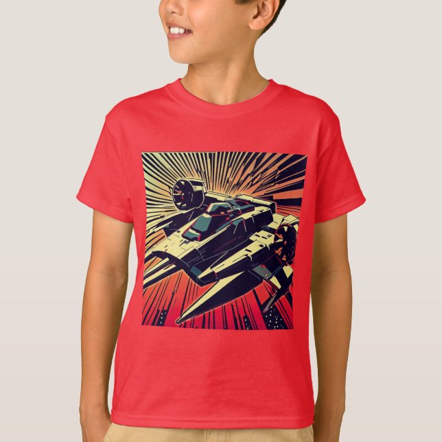 SF - Anime Starfighter Woodcut 1 T Shirt (Framsida)