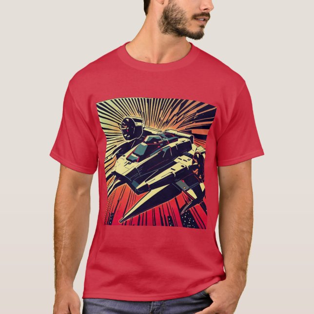 SF - Anime Starfighter Woodcut 1 T Shirt (Framsida)