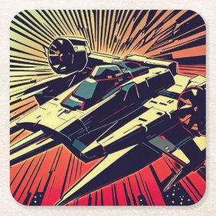 SF - Anime Starfighter Woodcut 1 Underlägg Papper Kvadrat