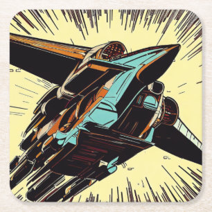 SF - Anime Starfighter Woodcut 3 Underlägg Papper Kvadrat