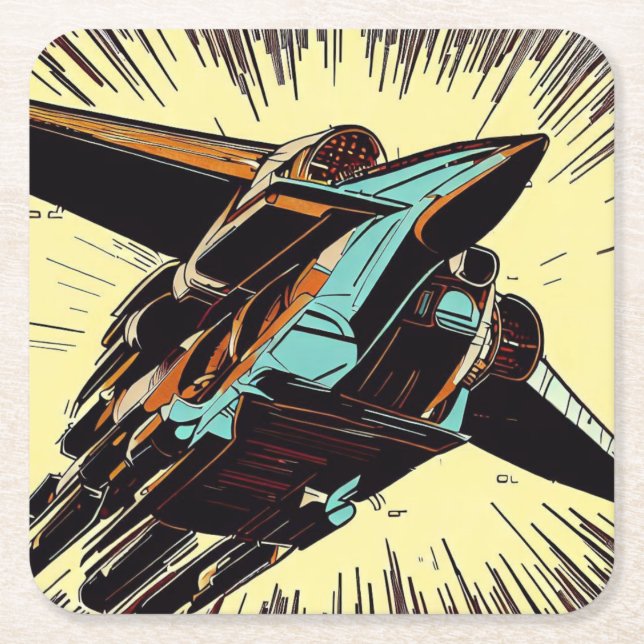 SF - Anime Starfighter Woodcut 3 Underlägg Papper Kvadrat (Framsidan)