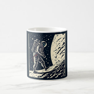 SF - Astronaut på Spacewalk Woodcut 1 Kaffemugg