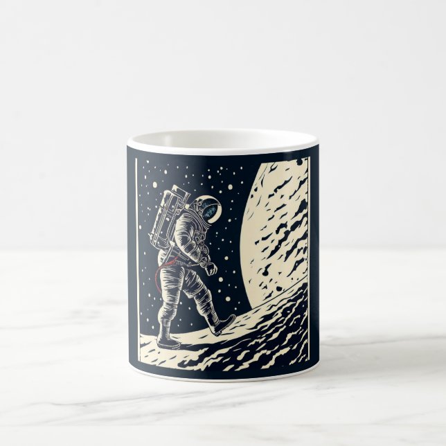 SF - Astronaut på Spacewalk Woodcut 1 Kaffemugg (Center)