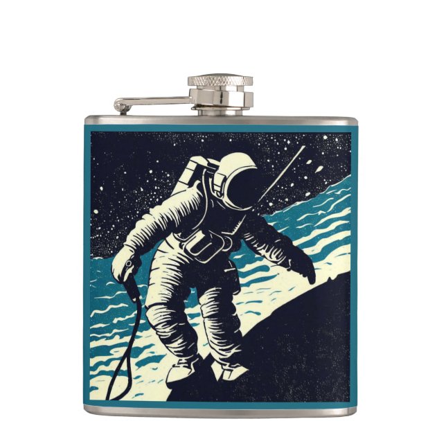 SF - Astronaut på Spacewalk Woodcut 2 Fickplunta (Framsidan)