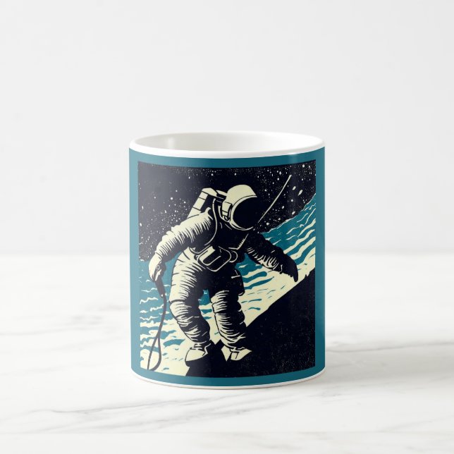 SF - Astronaut på Spacewalk Woodcut 2 Kaffemugg (Center)