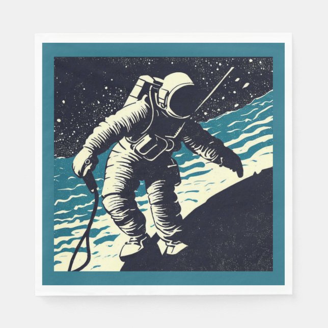 SF - Astronaut på Spacewalk Woodcut 2 Pappersservett (Framsidan)