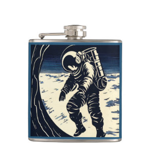 SF - Astronaut på Spacewalk Woodcut 3 Fickplunta
