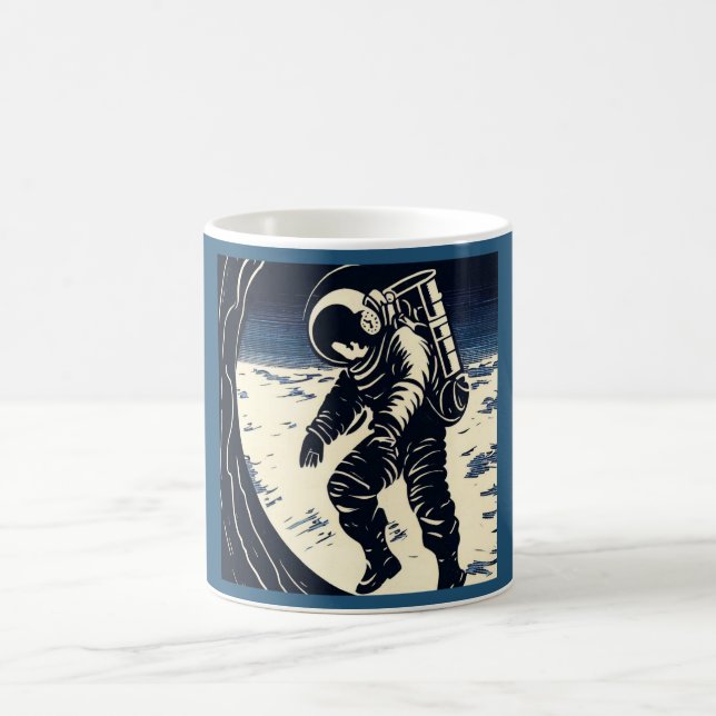 SF - Astronaut på Spacewalk Woodcut 3 Kaffemugg (Center)