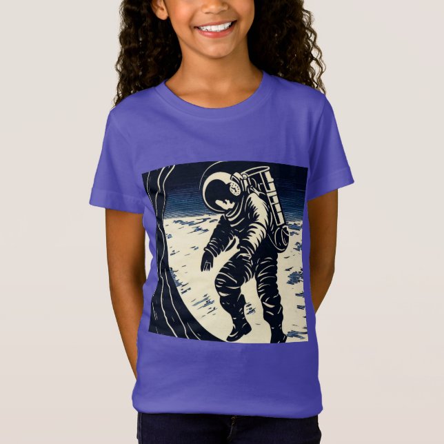 SF - Astronaut på Spacewalk Woodcut 3 T Shirt (Framsida)