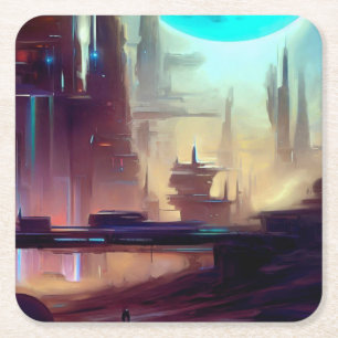 SF City på en konstig planet 3 Underlägg Papper Kvadrat