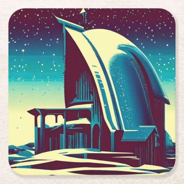 SF Futuristiska Church 1 Underlägg Papper Kvadrat (Framsidan)
