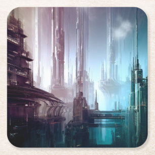SF Futuristiska City 2 Underlägg Papper Kvadrat