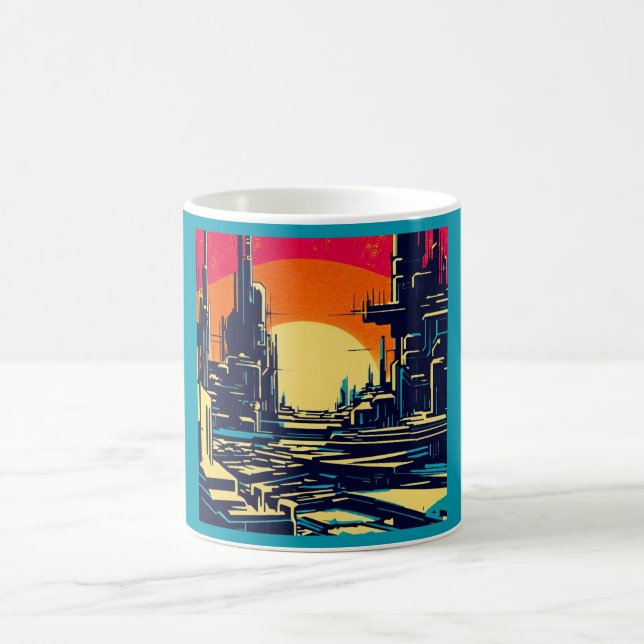 SF Futuristiska City Woodcut 1 Kaffemugg (Center)
