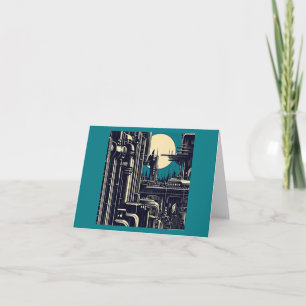 SF Futuristiska City Woodcut 2 Kort
