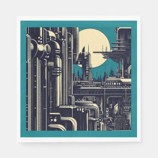 SF Futuristiska City Woodcut 2 Pappersservett