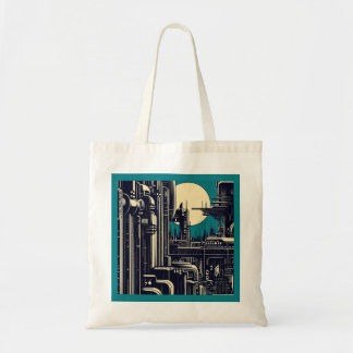 SF Futuristiska City Woodcut 2 Tygkasse
