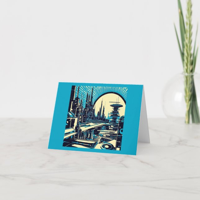 SF Futuristiska City Woodcut 3 Kort (Framsida)