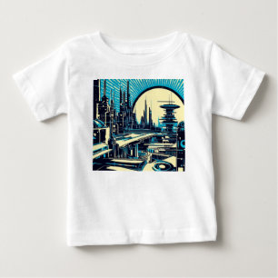 SF Futuristiska City Woodcut 3 T Shirt