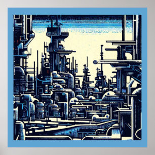 SF Futuristiska City Woodcut 4 Poster