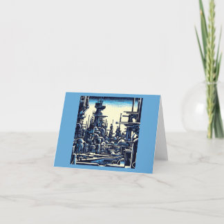 SF Futuristiska City Woodcut 4 Tack Kort