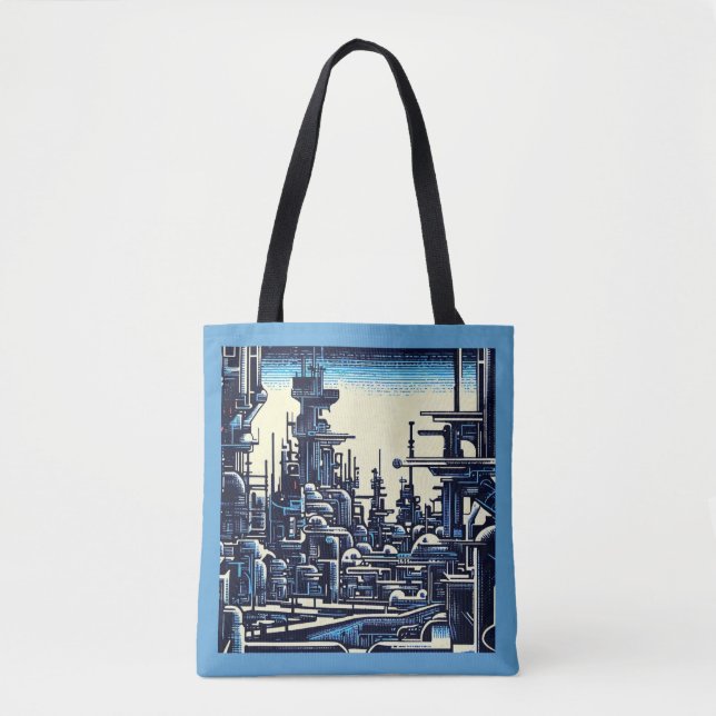 SF Futuristiska City Woodcut 4 Tygkasse (Framsida)
