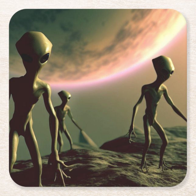 SF Grått Utomjordingar 2 Underlägg Papper Kvadrat (Framsidan)