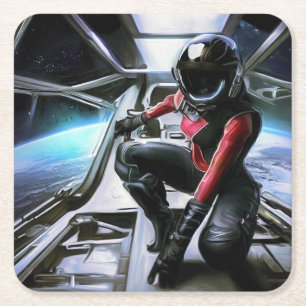 SF Hero Aboard Spacesship 2 Underlägg Papper Kvadrat
