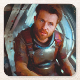 SF Hero Aboard Spacesship 4 Underlägg Papper Kvadrat